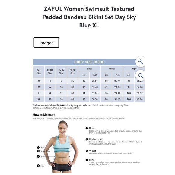 NWT ZAFUL‎ Textured Padded Set Straps Bandeau Day Sky Blue Bikini Size 4 Small - Picture 5 of 8